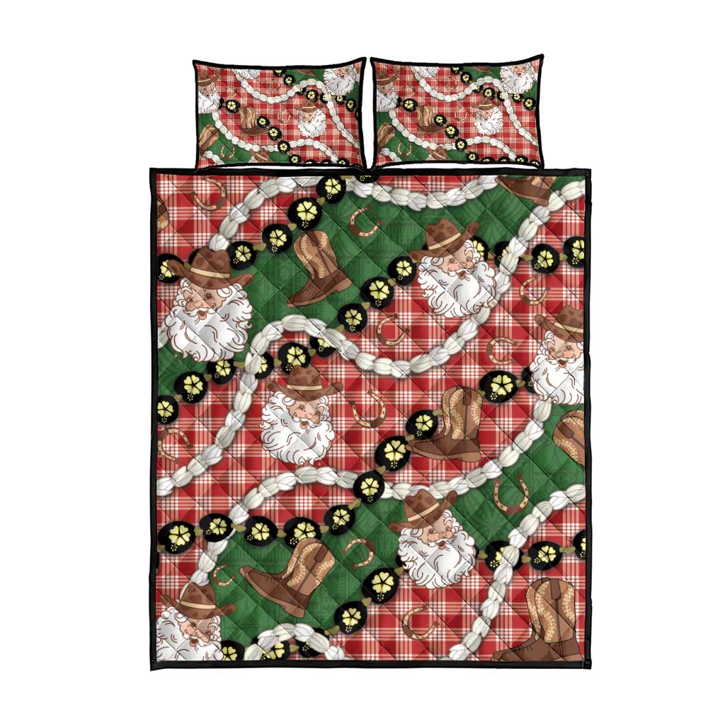 Cowboy Hawaii Mele Kalikimaka Quilt Bed Set Paniolo Kukui Nut Pikake Lei Red Version - Polynesian Pride