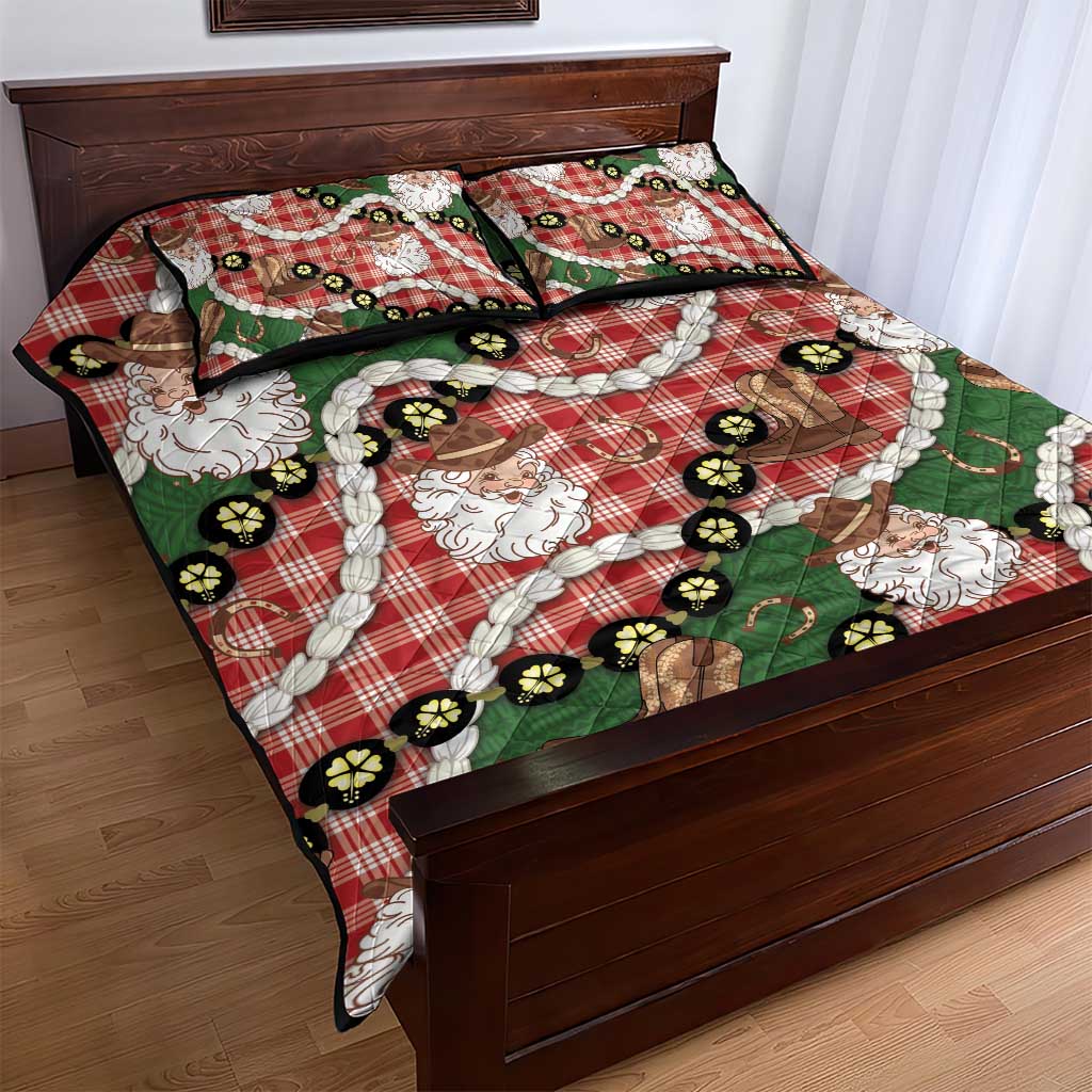 Cowboy Hawaii Mele Kalikimaka Quilt Bed Set Paniolo Kukui Nut Pikake Lei Red Version - Polynesian Pride