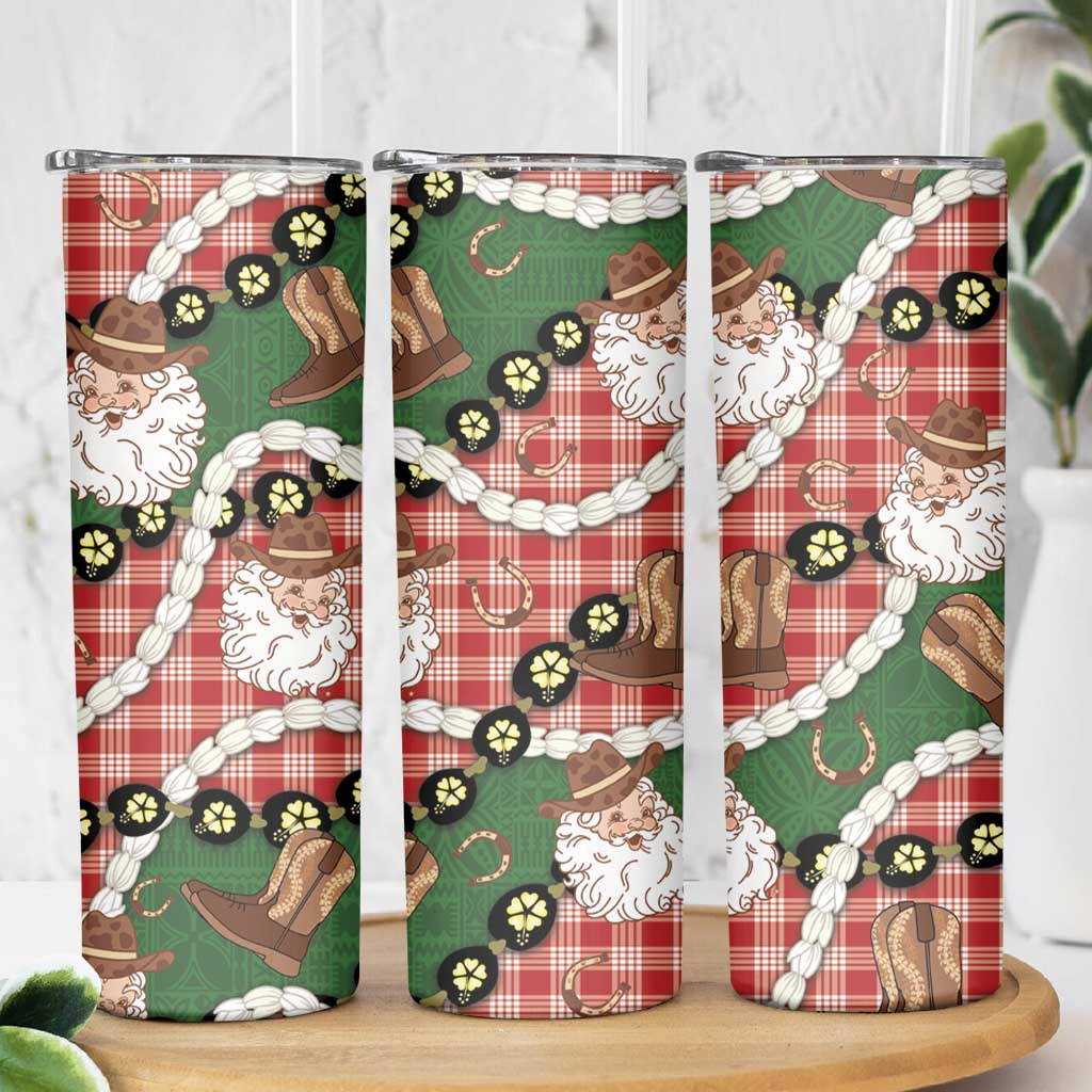 Cowboy Hawaii Mele Kalikimaka Skinny Tumbler Paniolo Kukui Nut Pikake Lei Red Version - Polynesian Pride