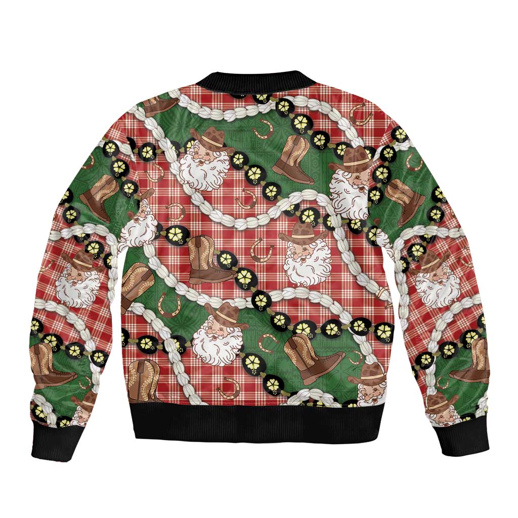 Cowboy Hawaii Mele Kalikimaka Sleeve Zip Bomber Jacket Paniolo Kukui Nut Pikake Lei Red Version - Polynesian Pride