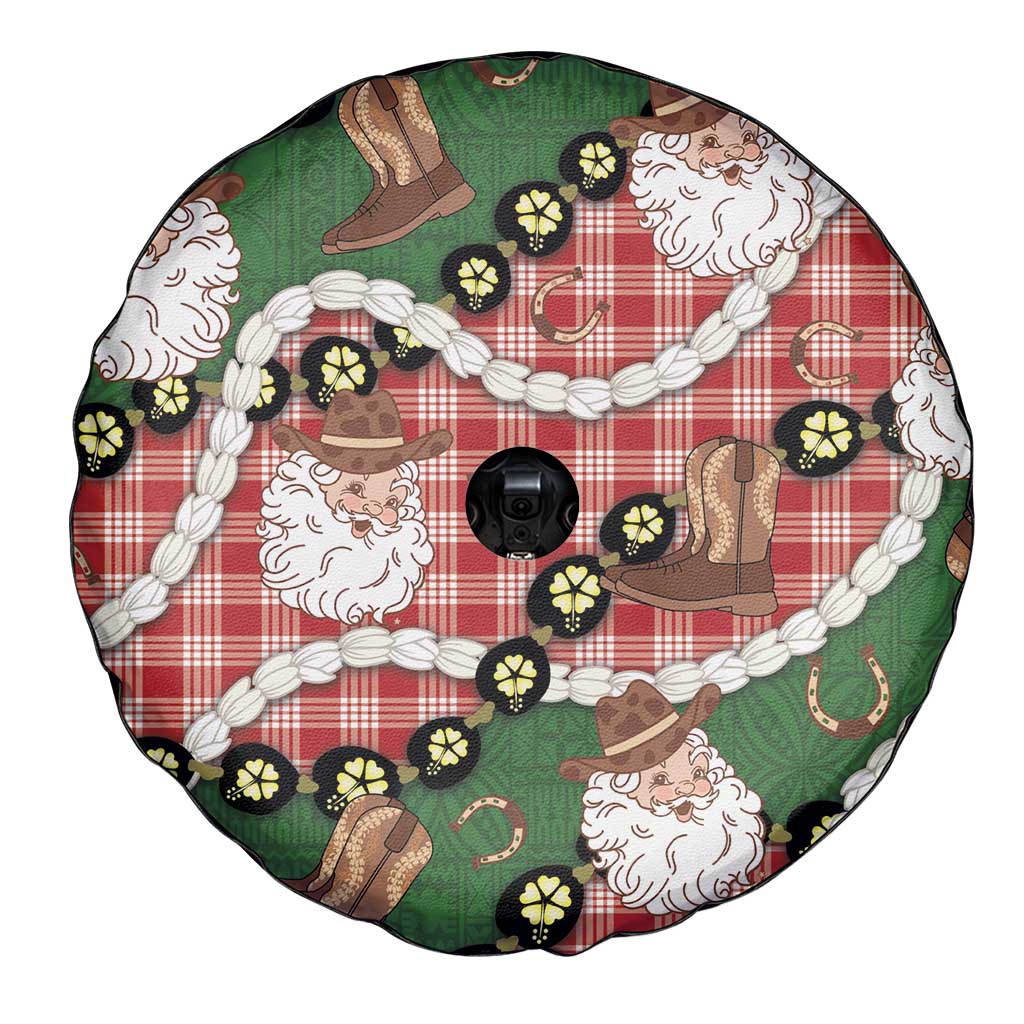 Cowboy Hawaii Mele Kalikimaka Spare Tire Cover Paniolo Kukui Nut Pikake Lei Red Version - Polynesian Pride
