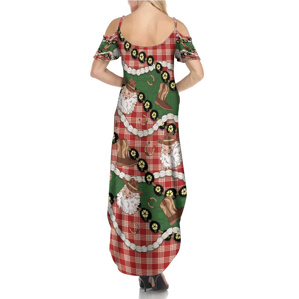 Cowboy Hawaii Mele Kalikimaka Summer Maxi Dress Paniolo Kukui Nut Pikake Lei Red Version - Polynesian Pride