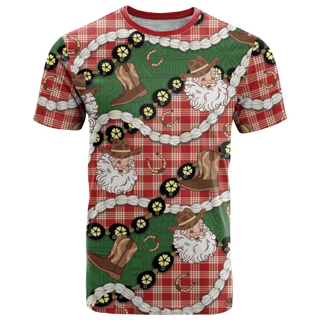 Cowboy Hawaii Mele Kalikimaka T Shirt Paniolo Kukui Nut Pikake Lei Red Version - Polynesian Pride