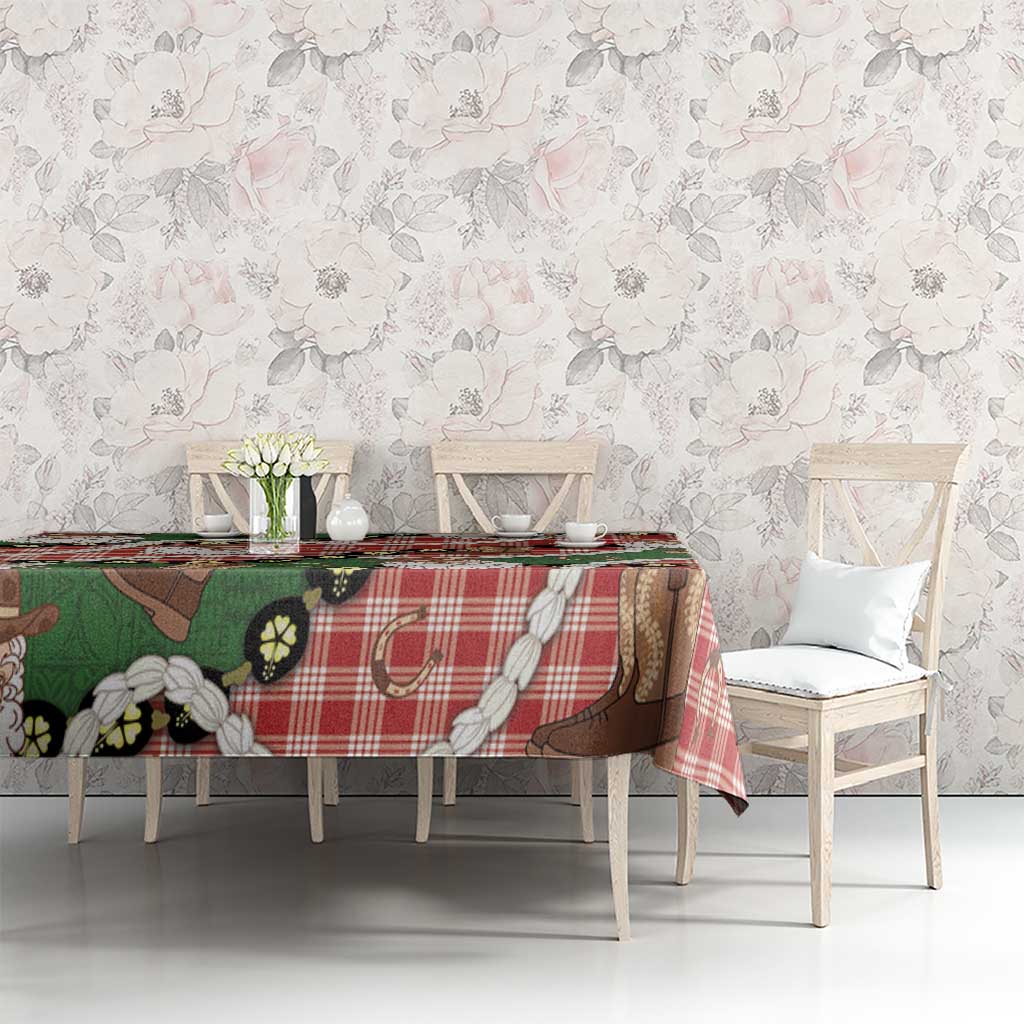 Cowboy Hawaii Mele Kalikimaka Tablecloth Paniolo Kukui Nut Pikake Lei Red Version - Polynesian Pride
