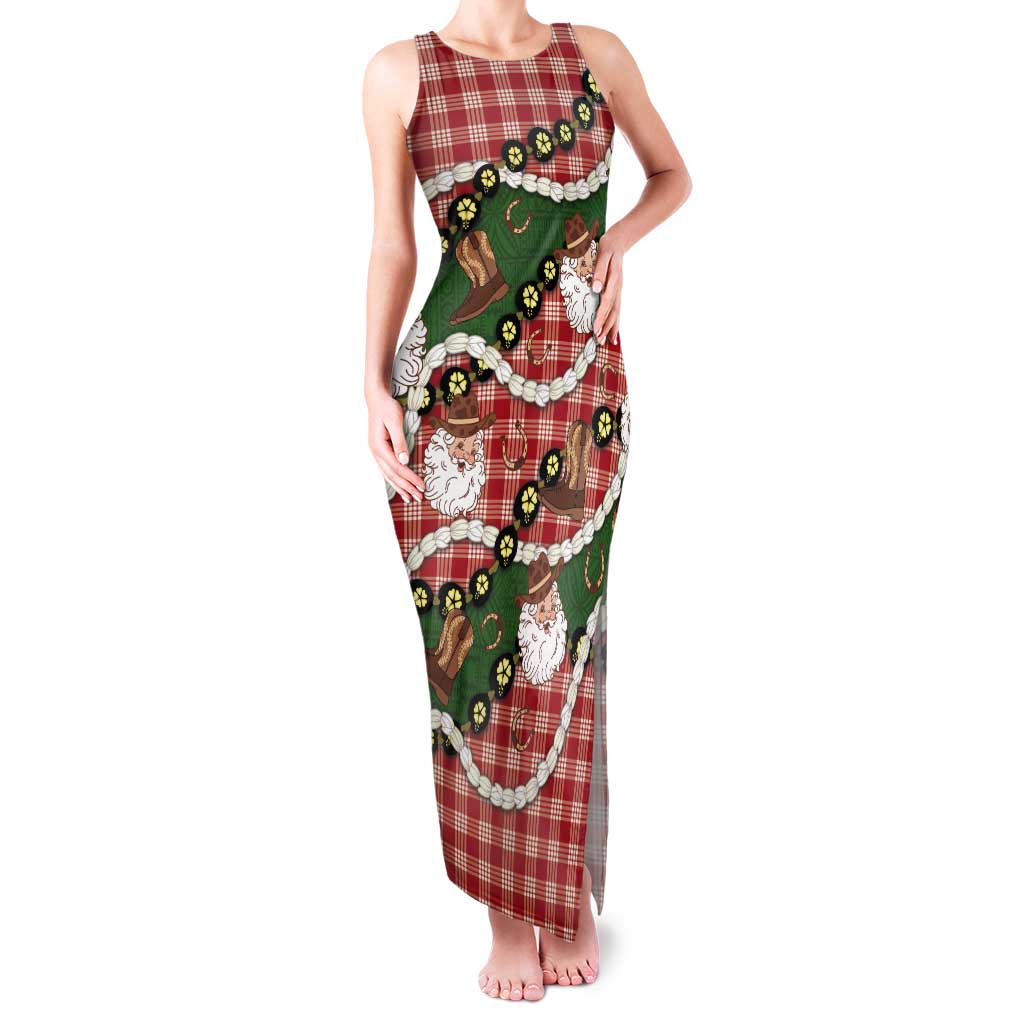 Cowboy Hawaii Mele Kalikimaka Tank Maxi Dress Paniolo Kukui Nut Pikake Lei Red Version - Polynesian Pride