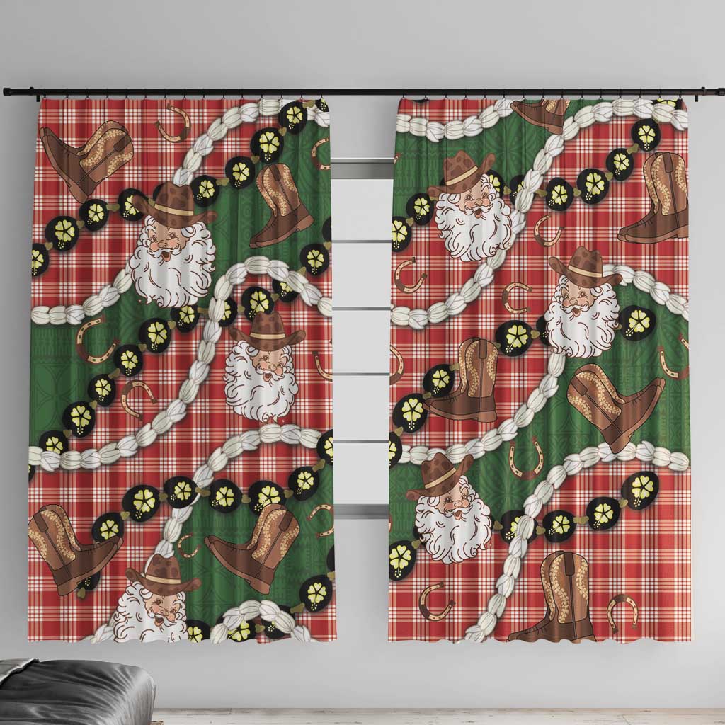 Cowboy Hawaii Mele Kalikimaka Window Curtain Paniolo Kukui Nut Pikake Lei Red Version - Polynesian Pride