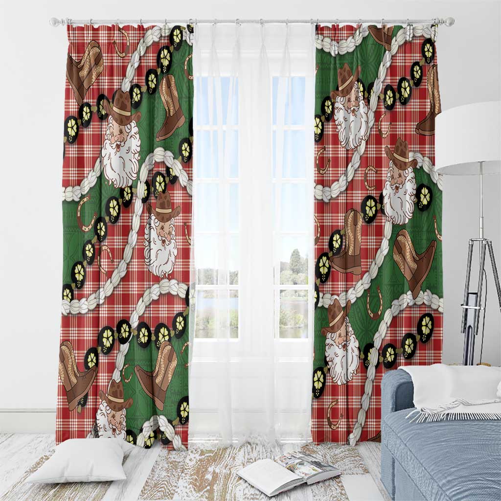 Cowboy Hawaii Mele Kalikimaka Window Curtain Paniolo Kukui Nut Pikake Lei Red Version - Polynesian Pride