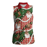 Cowboy Hawaii Mele Kalikimaka Women Sleeveless Polo Shirt Paniolo Kukui Nut Pikake Lei Red Version - Polynesian Pride