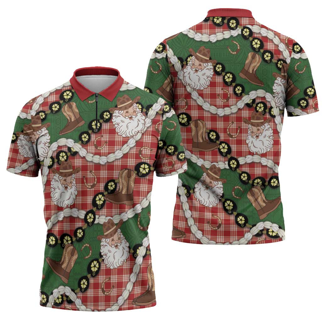 Cowboy Hawaii Mele Kalikimaka Zipper Polo Shirt Paniolo Kukui Nut Pikake Lei Red Version - Polynesian Pride