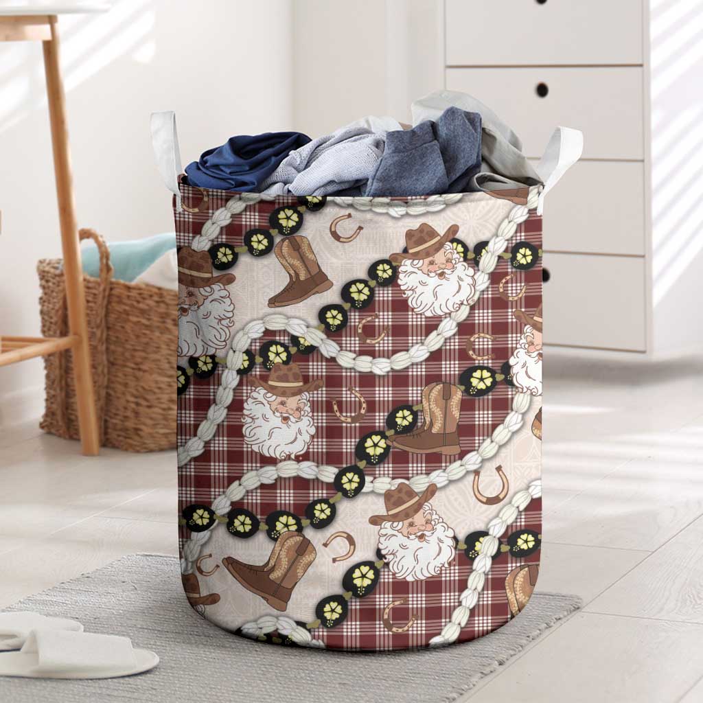 Cowboy Hawaii Mele Kalikimaka Laundry Basket Paniolo Kukui Nut Pikake Lei Burgundy Version - Polynesian Pride