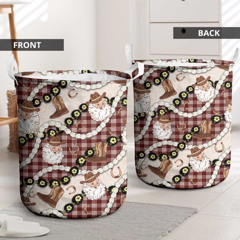 Cowboy Hawaii Mele Kalikimaka Laundry Basket Paniolo Kukui Nut Pikake Lei Burgundy Version - Polynesian Pride