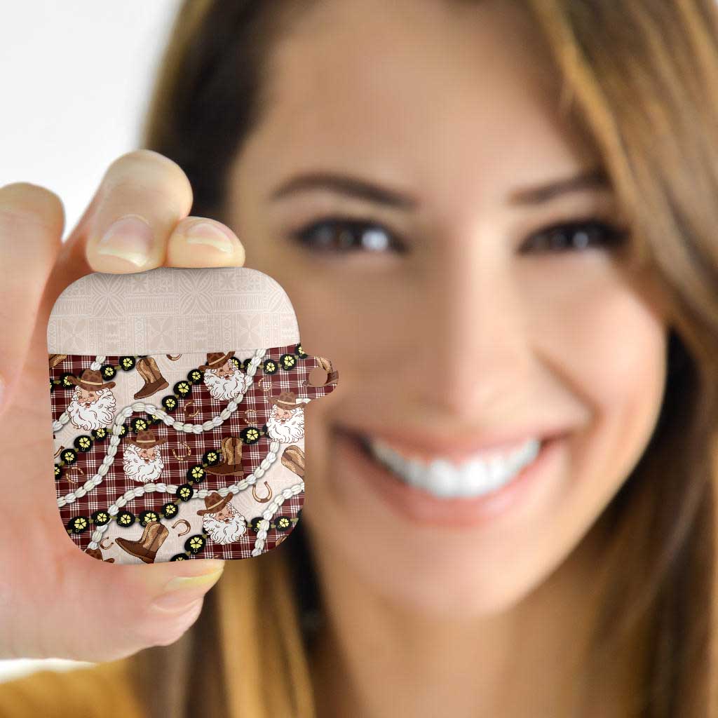 Cowboy Hawaii Mele Kalikimaka AirPods Case Paniolo Kukui Nut Pikake Lei Burgundy Version - Polynesian Pride