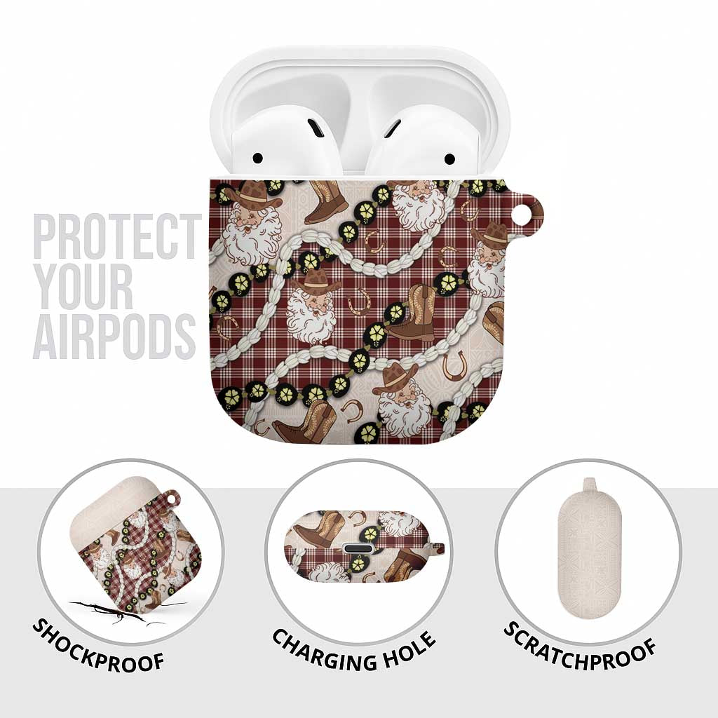 Cowboy Hawaii Mele Kalikimaka AirPods Case Paniolo Kukui Nut Pikake Lei Burgundy Version - Polynesian Pride
