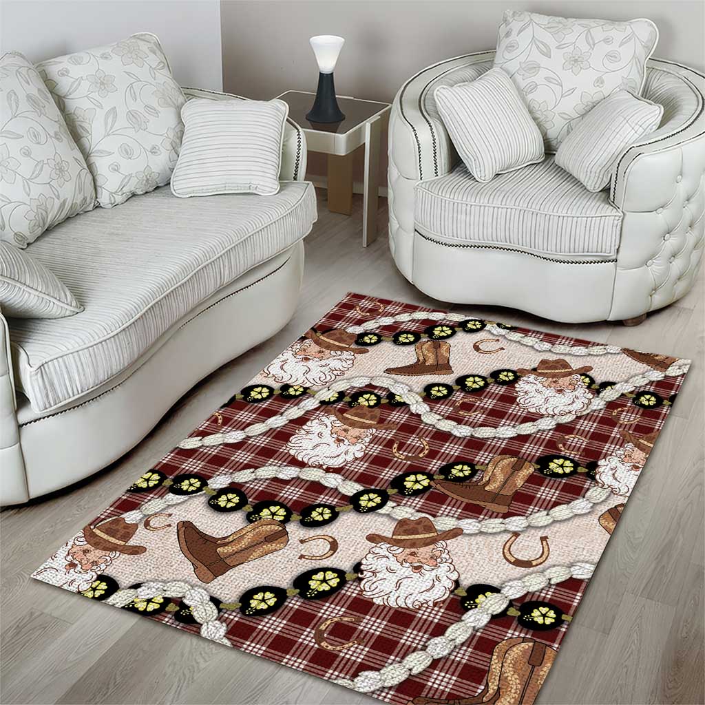 Cowboy Hawaii Mele Kalikimaka Area Rug Paniolo Kukui Nut Pikake Lei Burgundy Version - Polynesian Pride