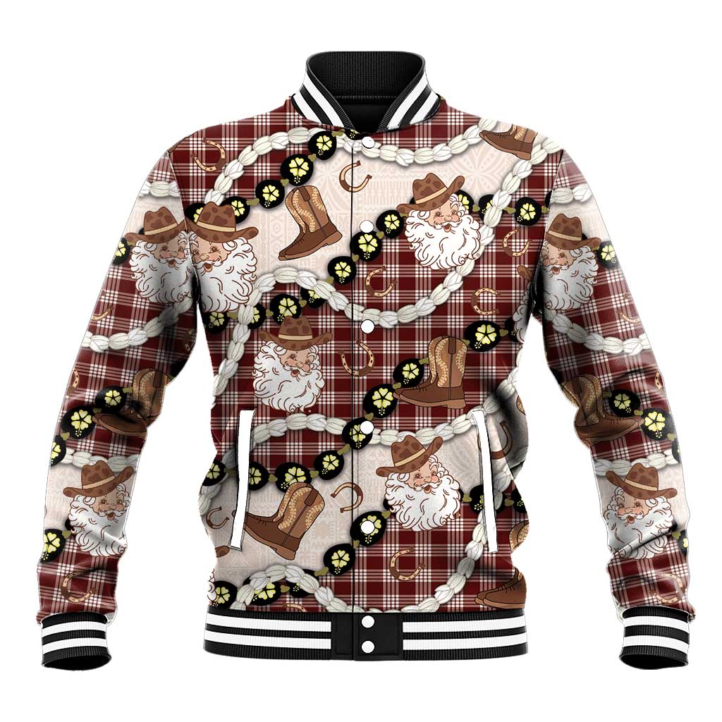 Cowboy Hawaii Mele Kalikimaka Baseball Jacket Paniolo Kukui Nut Pikake Lei Burgundy Version - Polynesian Pride