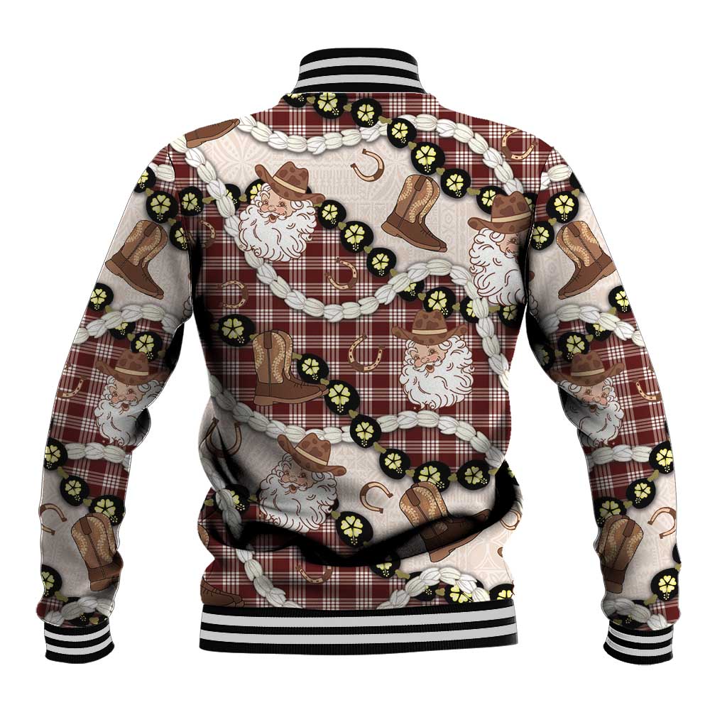 Cowboy Hawaii Mele Kalikimaka Baseball Jacket Paniolo Kukui Nut Pikake Lei Burgundy Version - Polynesian Pride