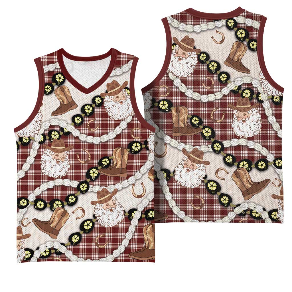 Cowboy Hawaii Mele Kalikimaka Basketball Jersey Paniolo Kukui Nut Pikake Lei Burgundy Version - Polynesian Pride