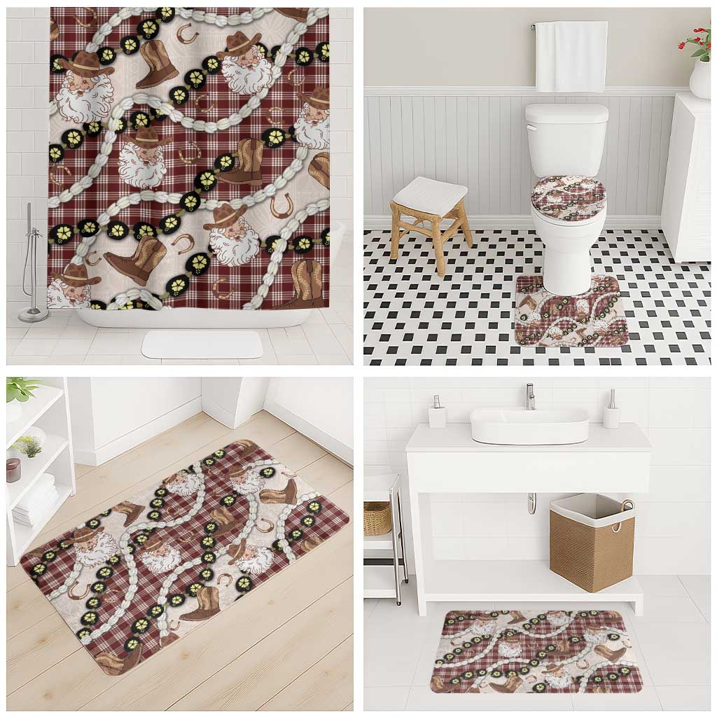 Cowboy Hawaii Mele Kalikimaka Bathroom Set Paniolo Kukui Nut Pikake Lei Burgundy Version - Polynesian Pride