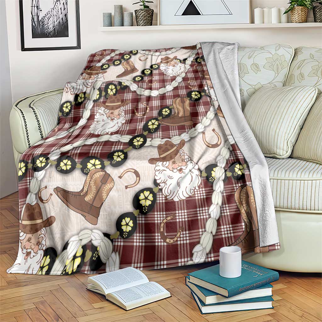 Cowboy Hawaii Mele Kalikimaka Blanket Paniolo Kukui Nut Pikake Lei Burgundy Version - Polynesian Pride