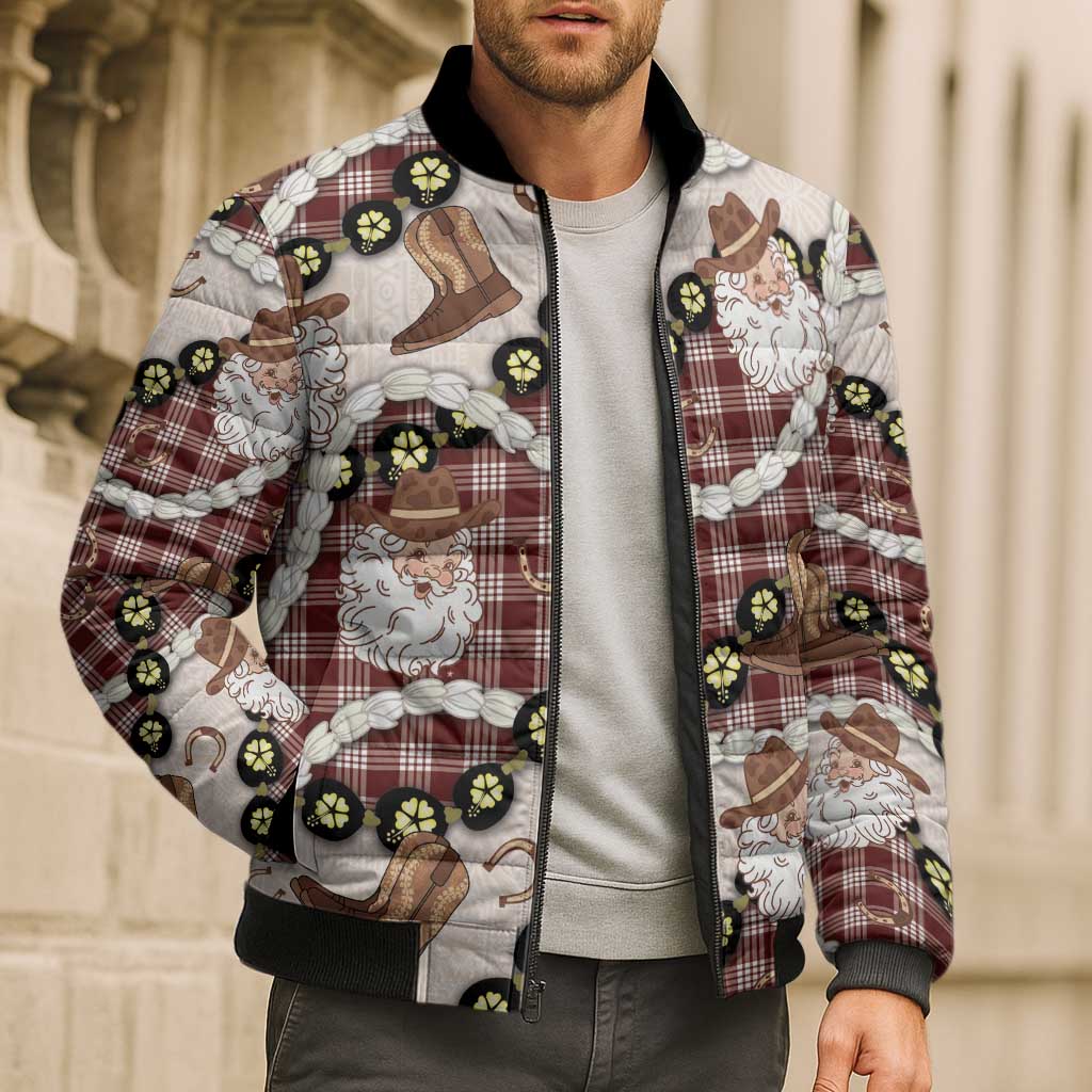 Cowboy Hawaii Mele Kalikimaka Bomber Puffer Jacket Paniolo Kukui Nut Pikake Lei Burgundy Version - Polynesian Pride