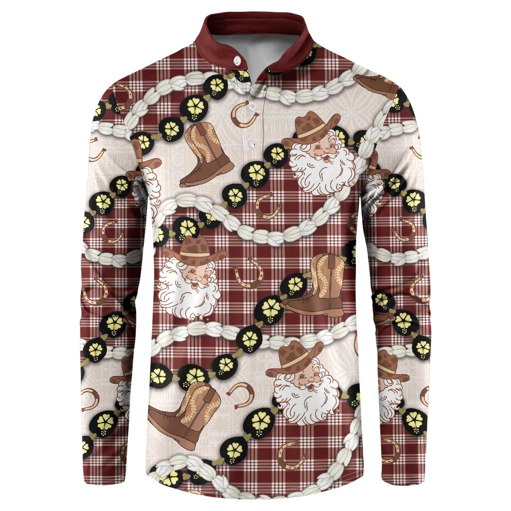 Cowboy Hawaii Mele Kalikimaka Button Sweatshirt Paniolo Kukui Nut Pikake Lei Burgundy Version - Polynesian Pride