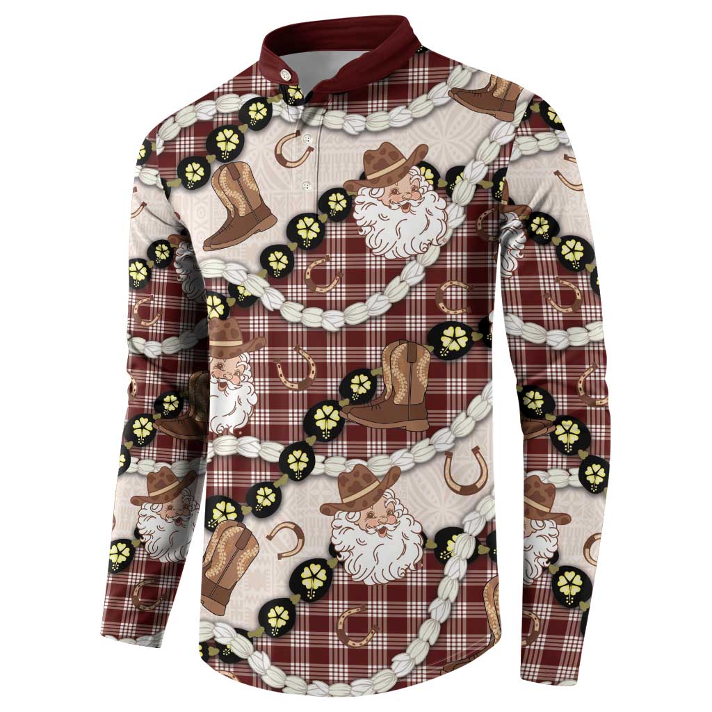 Cowboy Hawaii Mele Kalikimaka Button Sweatshirt Paniolo Kukui Nut Pikake Lei Burgundy Version - Polynesian Pride