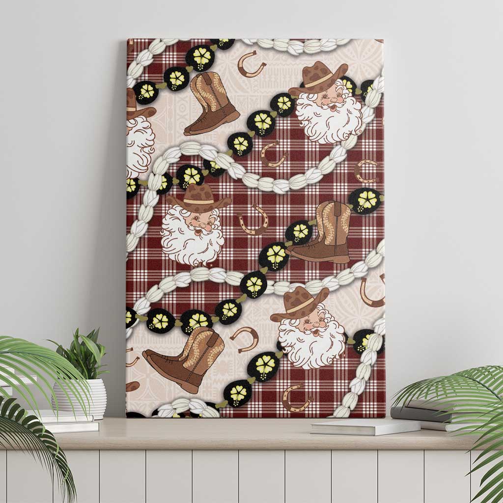 Cowboy Hawaii Mele Kalikimaka Canvas Wall Art Paniolo Kukui Nut Pikake Lei Burgundy Version - Polynesian Pride