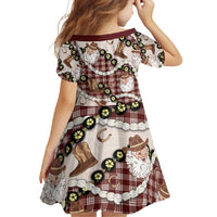 Cowboy Hawaii Mele Kalikimaka Family Matching Long Sleeve Bodycon Dress and Hawaiian Shirt Paniolo Kukui Nut Pikake Lei Burgundy Version - Polynesian Pride