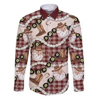 Cowboy Hawaii Mele Kalikimaka Family Matching Long Sleeve Bodycon Dress and Hawaiian Shirt Paniolo Kukui Nut Pikake Lei Burgundy Version - Polynesian Pride