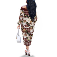 Cowboy Hawaii Mele Kalikimaka Family Matching Off The Shoulder Long Sleeve Dress and Hawaiian Shirt Paniolo Kukui Nut Pikake Lei Burgundy Version - Polynesian Pride