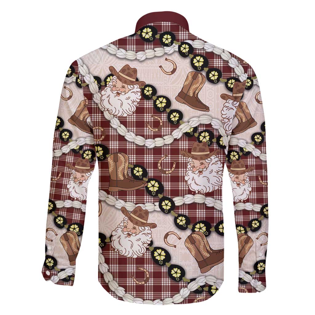 Cowboy Hawaii Mele Kalikimaka Family Matching Off Shoulder Short Dress and Hawaiian Shirt Paniolo Kukui Nut Pikake Lei Burgundy Version - Polynesian Pride