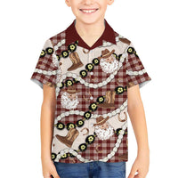 Cowboy Hawaii Mele Kalikimaka Family Matching Puletasi and Hawaiian Shirt Paniolo Kukui Nut Pikake Lei Burgundy Version LT14 Son's Shirt Burgundy - Polynesian Pride