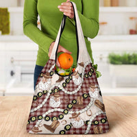 Cowboy Hawaii Mele Kalikimaka Grocery Bag Paniolo Kukui Nut Pikake Lei Burgundy Version - Polynesian Pride