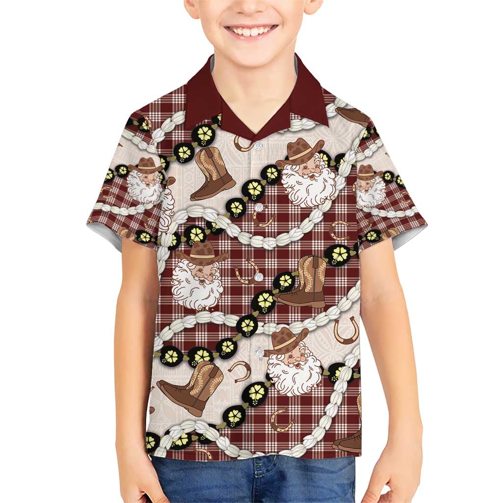Cowboy Hawaii Mele Kalikimaka Hawaiian Shirt Paniolo Kukui Nut Pikake Lei Burgundy Version - Polynesian Pride