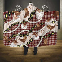 Cowboy Hawaii Mele Kalikimaka Hooded Blanket Paniolo Kukui Nut Pikake Lei Burgundy Version - Polynesian Pride