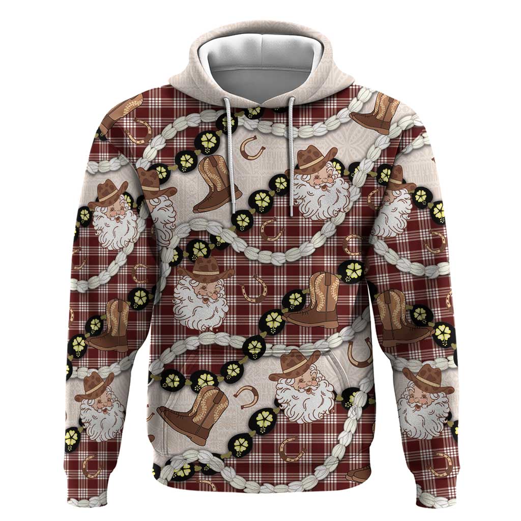 Cowboy Hawaii Mele Kalikimaka Hoodie Paniolo Kukui Nut Pikake Lei Burgundy Version - Polynesian Pride