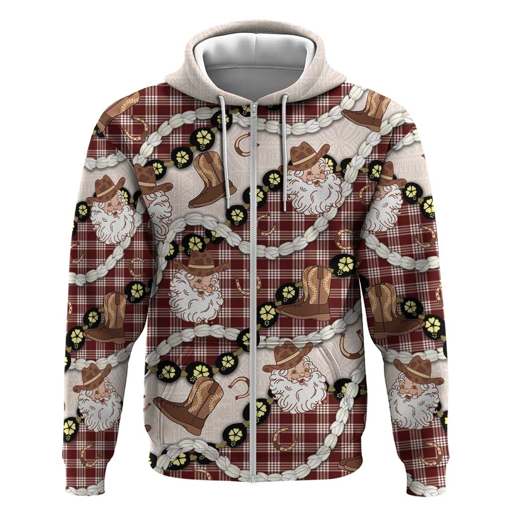 Cowboy Hawaii Mele Kalikimaka Hoodie Paniolo Kukui Nut Pikake Lei Burgundy Version - Polynesian Pride
