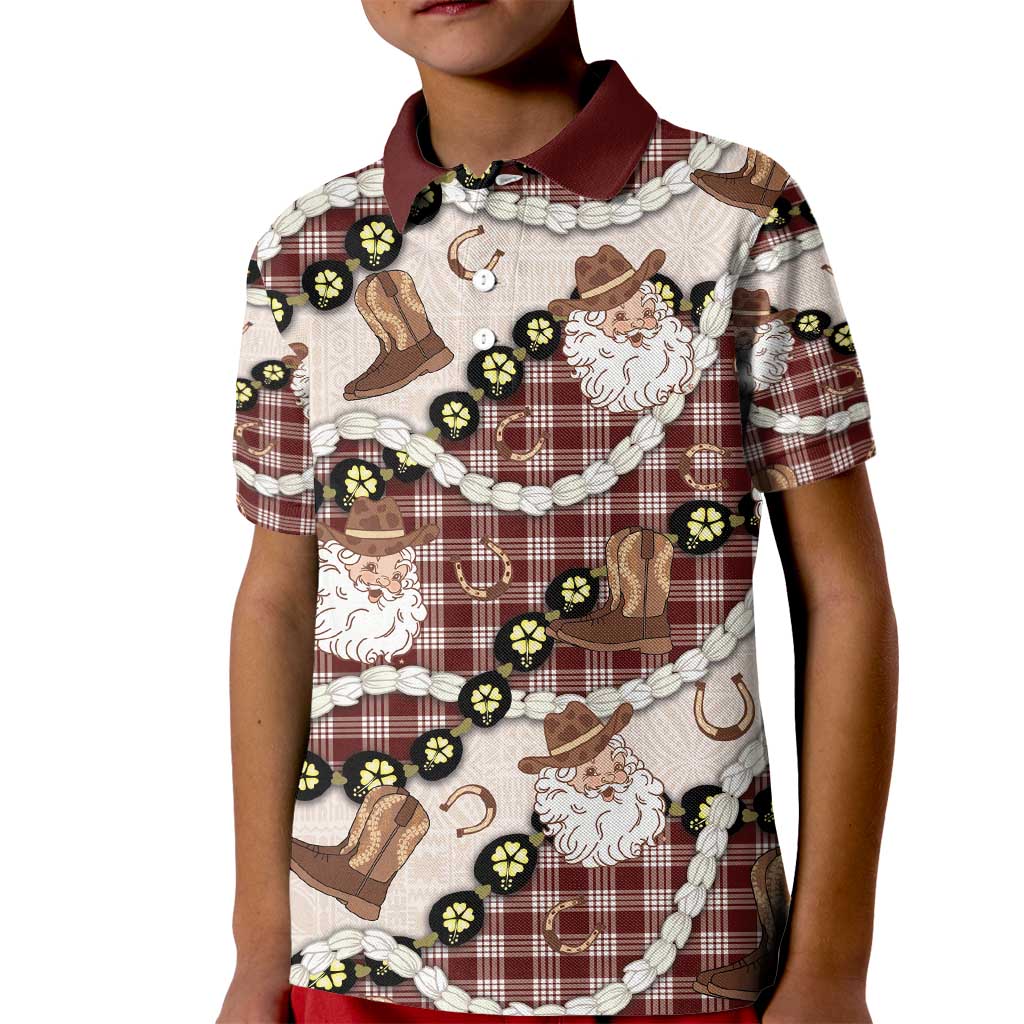 Cowboy Hawaii Mele Kalikimaka Kid Polo Shirt Paniolo Kukui Nut Pikake Lei Burgundy Version - Polynesian Pride