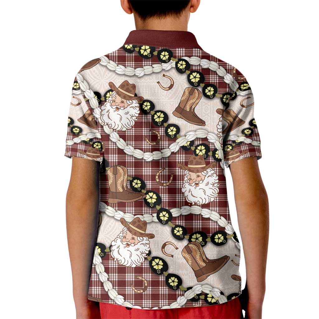 Cowboy Hawaii Mele Kalikimaka Kid Polo Shirt Paniolo Kukui Nut Pikake Lei Burgundy Version - Polynesian Pride