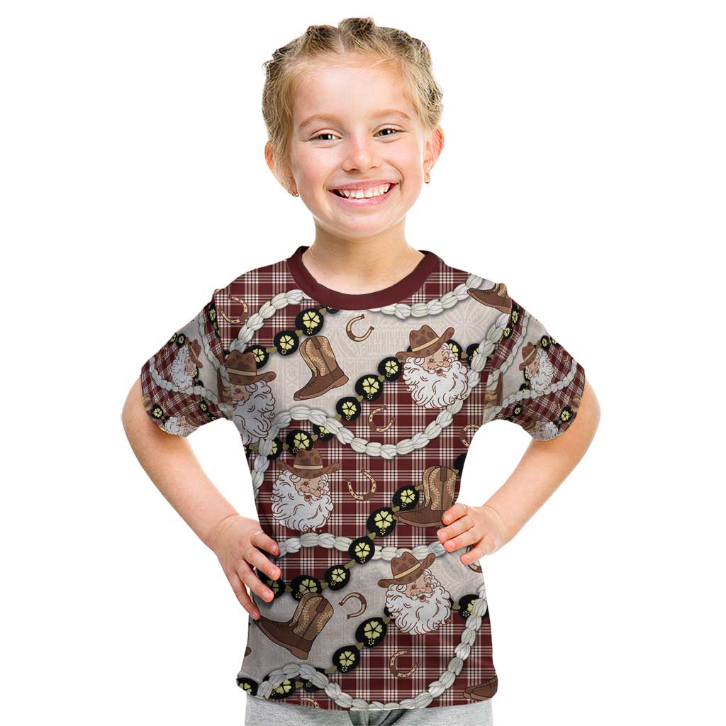 Cowboy Hawaii Mele Kalikimaka Kid T Shirt Paniolo Kukui Nut Pikake Lei Burgundy Version - Polynesian Pride