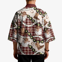 Cowboy Hawaii Mele Kalikimaka Kimono Paniolo Kukui Nut Pikake Lei Burgundy Version - Polynesian Pride