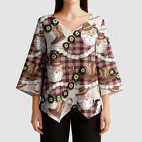 Cowboy Hawaii Mele Kalikimaka Kimono Sleeve Blouse Paniolo Kukui Nut Pikake Lei Burgundy Version - Polynesian Pride