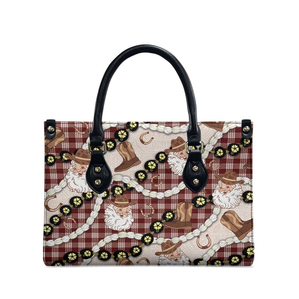 Cowboy Hawaii Mele Kalikimaka Leather Bag Paniolo Kukui Nut Pikake Lei Burgundy Version - Polynesian Pride