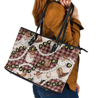 Cowboy Hawaii Mele Kalikimaka Leather Tote Bag Paniolo Kukui Nut Pikake Lei Burgundy Version - Polynesian Pride