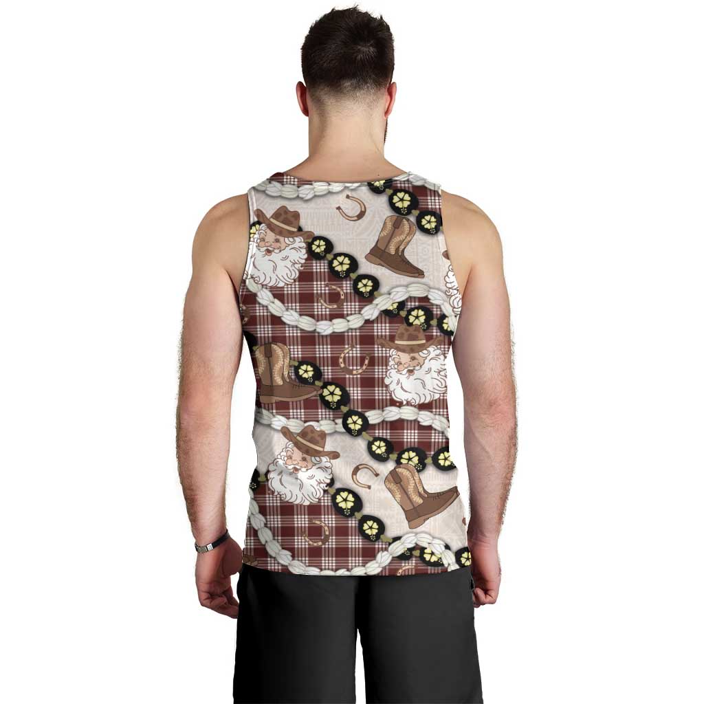 Cowboy Hawaii Mele Kalikimaka Men Tank Top Paniolo Kukui Nut Pikake Lei Burgundy Version - Polynesian Pride