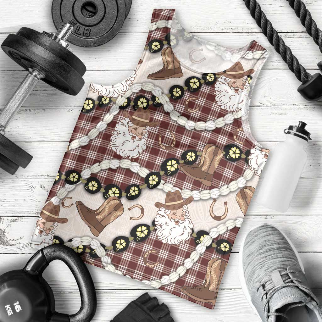 Cowboy Hawaii Mele Kalikimaka Men Tank Top Paniolo Kukui Nut Pikake Lei Burgundy Version - Polynesian Pride