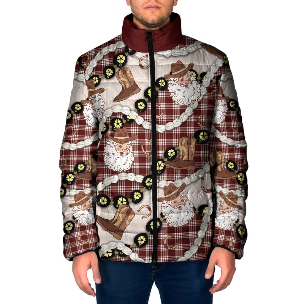 Cowboy Hawaii Mele Kalikimaka Padded Jacket Paniolo Kukui Nut Pikake Lei Burgundy Version - Polynesian Pride