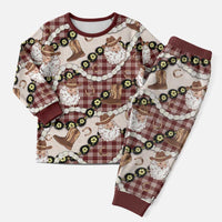 Cowboy Hawaii Mele Kalikimaka Christmas Pajama Set Paniolo Kukui Nut Pikake Lei Burgundy Version - Polynesian Pride