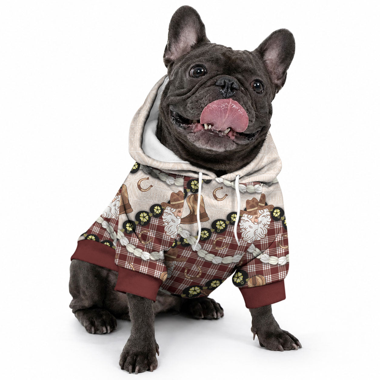 Cowboy Hawaii Mele Kalikimaka Pet Hoodie Paniolo Kukui Nut Pikake Lei Burgundy Version
