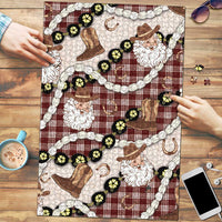 Cowboy Hawaii Mele Kalikimaka Puzzle Paniolo Kukui Nut Pikake Lei Burgundy Version - Polynesian Pride